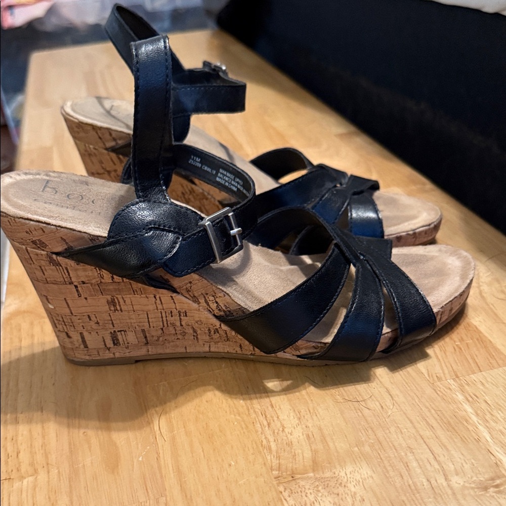 b.o.c. Black Strappy Wedge Sandals
